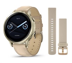 Venu 4 41 мм Lunar Gold, Bone Silicone Band, Light Sand Leather Band, 010-03013-03