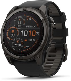 Fenix 8 51 мм Solar Sapphire Carbon Gray Titanium, Black/Pebble Silicone 010-02907-10