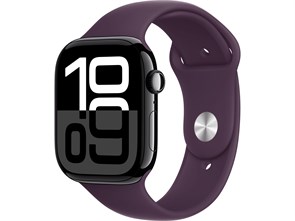 Watch Series 10, 42 мм, Jet Black (Глянцевый чёрный), Алюминиевый корпус с Plum Sport Band - S/M (130-180 мм) MWWX3-MXLC3